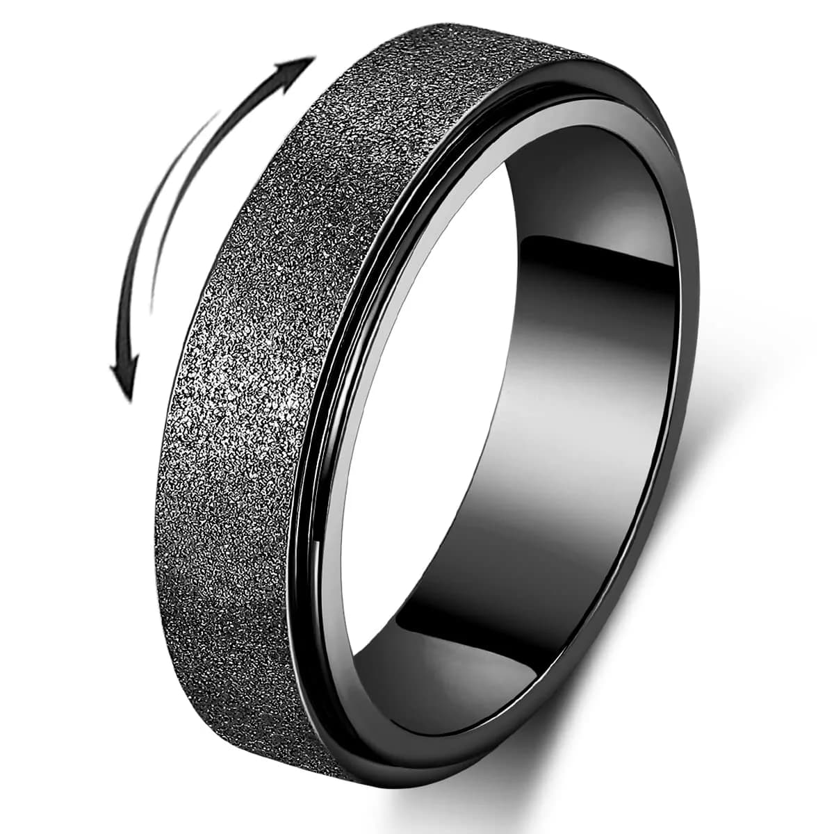 OreilleStar Fidget Spinner Ring for Women & Adults 6mm Black | Titanium Stainless Steel - main product image