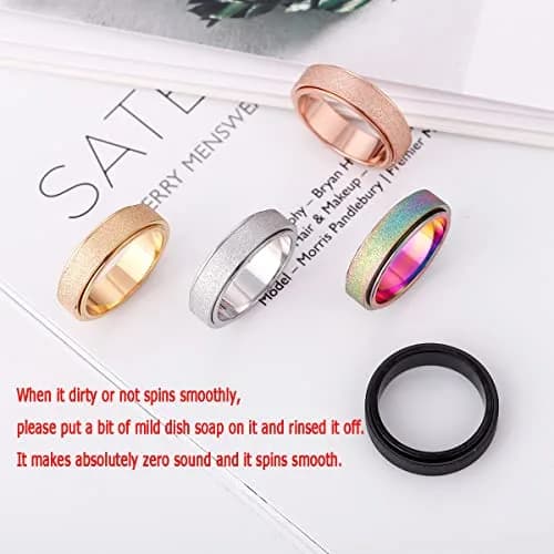 OreilleStar Fidget Spinner Ring for Women & Adults 6mm Black | Titanium Stainless Steel thumbnail 4