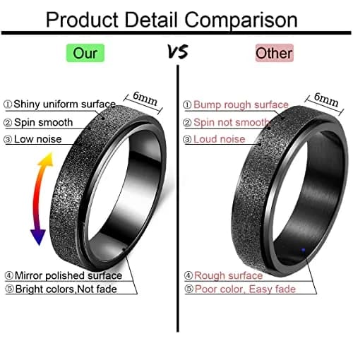 OreilleStar Fidget Spinner Ring for Women & Adults 6mm Black | Titanium Stainless Steel thumbnail 6