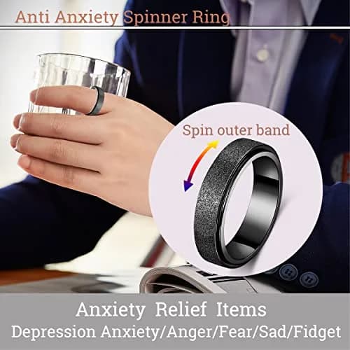 OreilleStar Fidget Spinner Ring for Women & Adults 6mm Black | Titanium Stainless Steel thumbnail 3