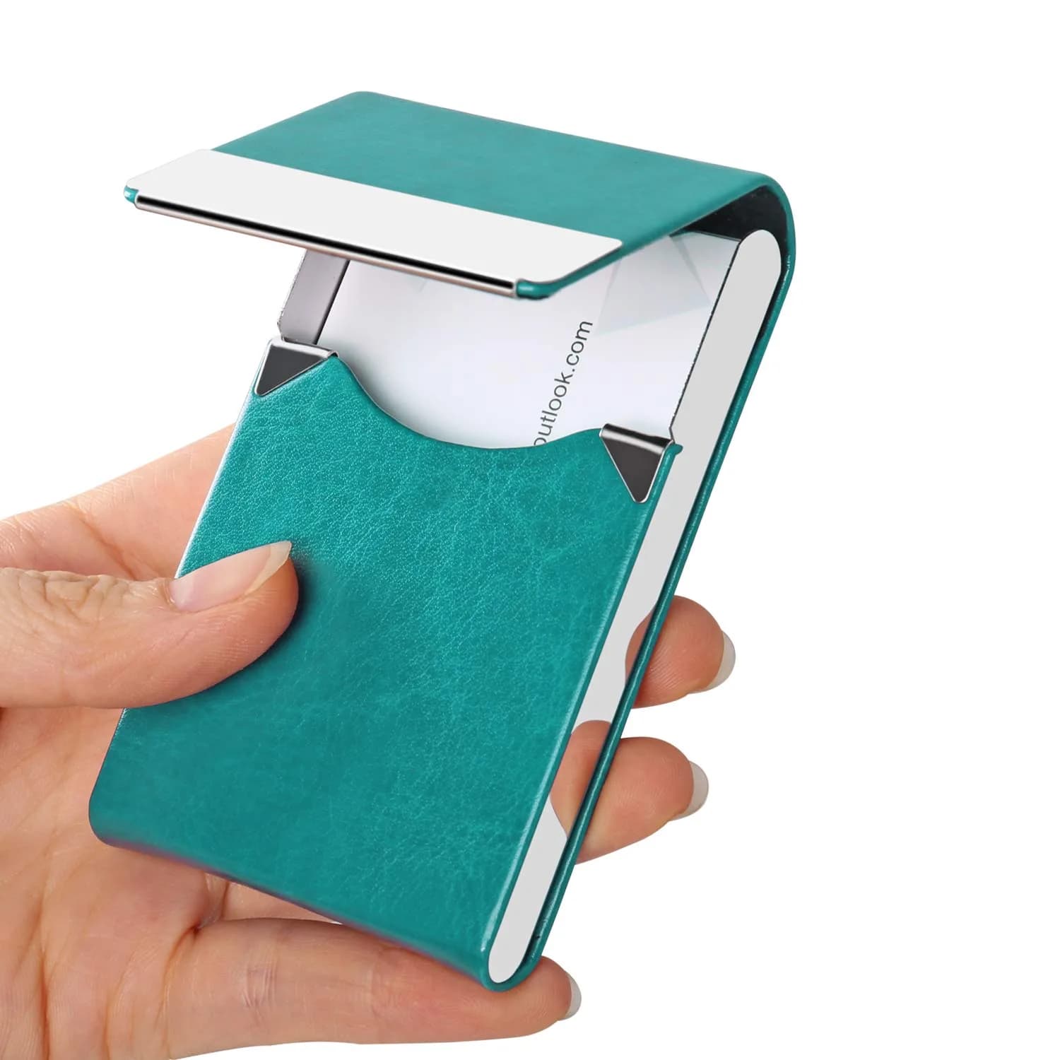 JuneLsy Professional PU Leather Business Card Holder Case with Magnetic Shut (S-Mint Green, 15-20 Cards) — S-Mint Green