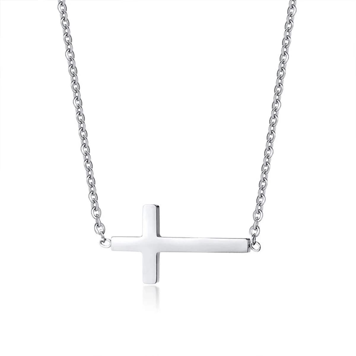 MOMOL Sideways Cross Necklace for Women 18K Gold Plated Christian Necklaces | Elegant Daily Wear — Silver1