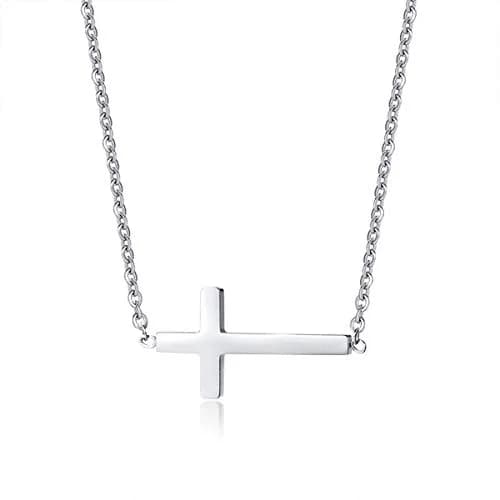 MOMOL Sideways Cross Necklace for Women 18K Gold Plated Christian Necklaces | Elegant Daily Wear thumbnail 1