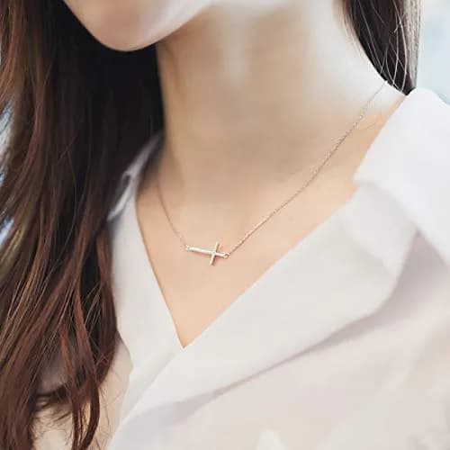MOMOL Sideways Cross Necklace for Women 18K Gold Plated Christian Necklaces | Elegant Daily Wear thumbnail 2
