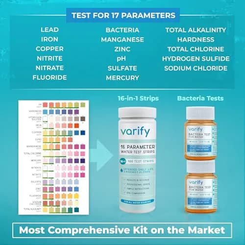 VARIFY 17-in-1 Complete Drinking Water Test Kit with 100 Strips & 2 Bacteria Tests | Professional Grade Analysis for Lead, Chlorine, pH, Hardness & More thumbnail 3