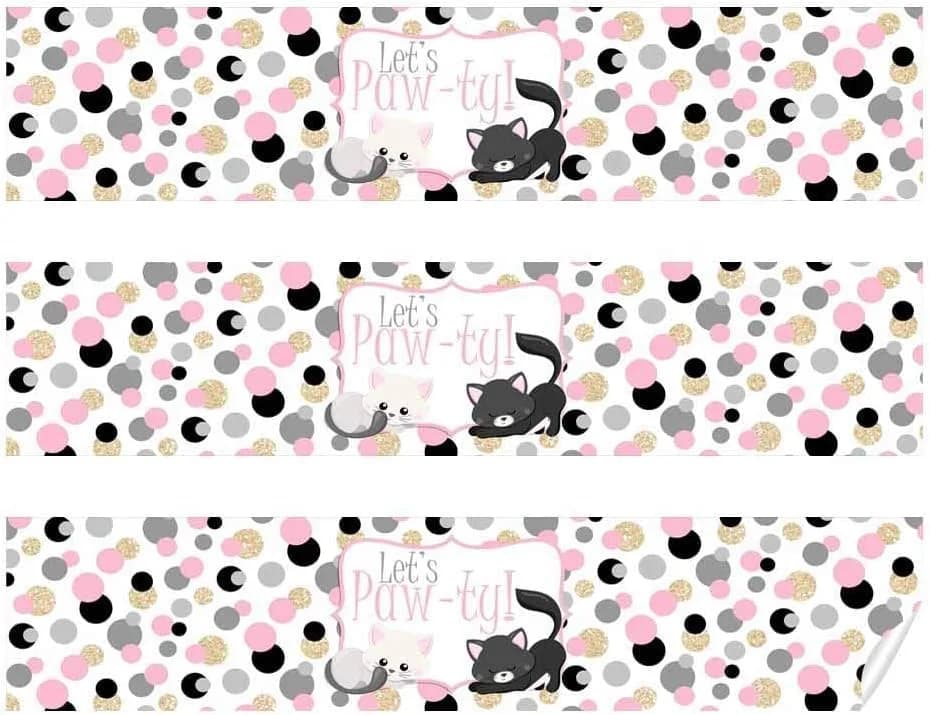 Amanda Creation Polka Dot Kitty Cat Themed Birthday Party Waterproof Water Bottle Sticker Wrappers, 20 Count | Party Theme thumbnail 10