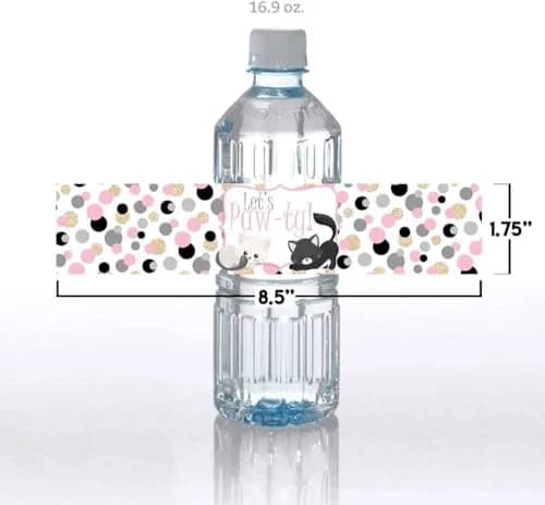 Amanda Creation Polka Dot Kitty Cat Themed Birthday Party Waterproof Water Bottle Sticker Wrappers, 20 Count | Party Theme thumbnail 11