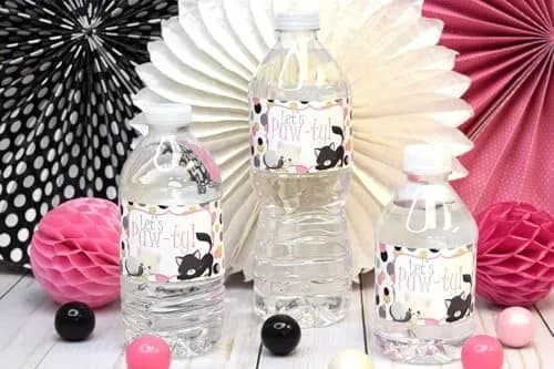 Amanda Creation Polka Dot Kitty Cat Themed Birthday Party Waterproof Water Bottle Sticker Wrappers, 20 Count | Party Theme thumbnail 3