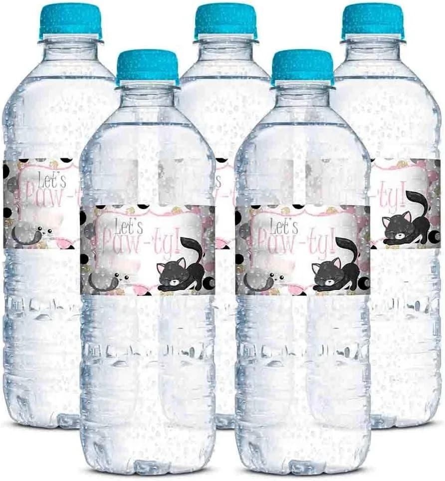 Amanda Creation Polka Dot Kitty Cat Themed Birthday Party Waterproof Water Bottle Sticker Wrappers, 20 Count | Party Theme thumbnail 6