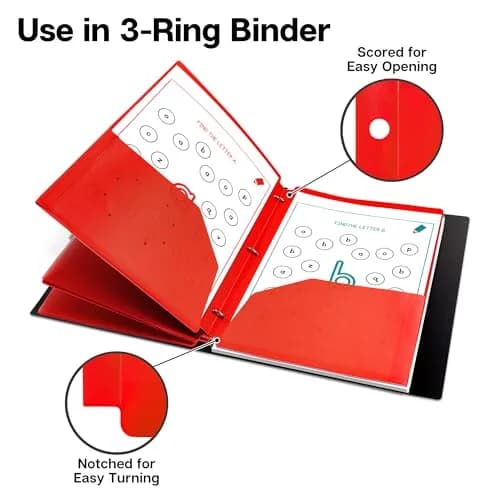 Dunwell 2-Pocket Folder for 3-Ring Binder, 8.5x11, 3-Pack, Red | Durable, Water-Resistant Poly Folder thumbnail 4