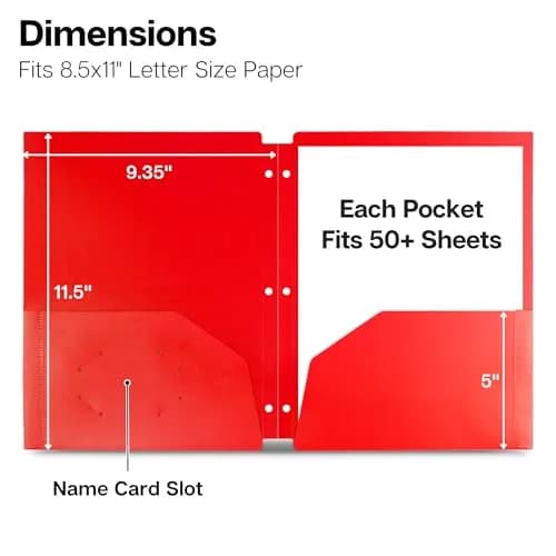 Dunwell 2-Pocket Folder for 3-Ring Binder, 8.5x11, 3-Pack, Red | Durable, Water-Resistant Poly Folder thumbnail 5