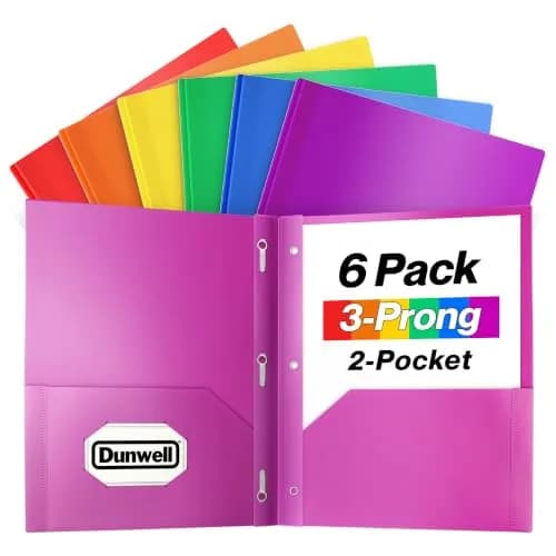 Dunwell Plastic 2-Pocket Folders with 3 Prongs Assorted 6 Pack | Durable, Water-Resistant, Ideal for School & Office thumbnail 1