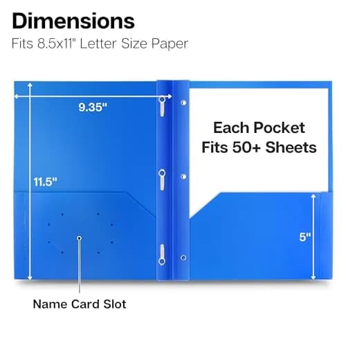 Dunwell Plastic 2-Pocket Folders with 3 Prongs Assorted 6 Pack | Durable, Water-Resistant, Ideal for School & Office thumbnail 3