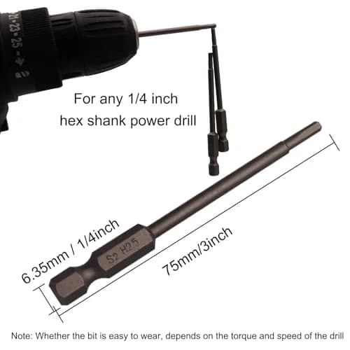 Sipery H2.5 Hex Head Allen Wrench Drill Bits 2.5mm (0.1 inch) S2 Steel Magnetic 75mm (3 Inch) 10-Pack | Precision Tooling for Indian Workshops thumbnail 5