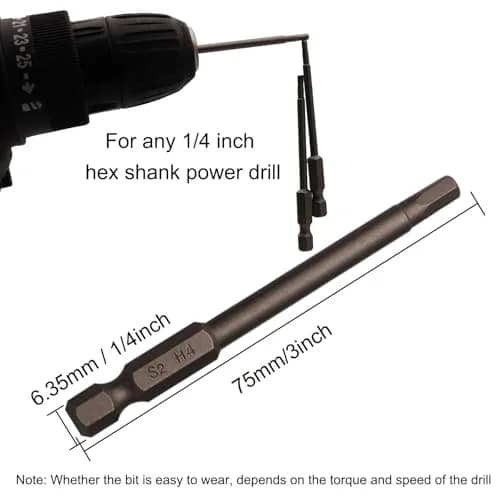 Sipery H4 Hex Allen Wrench Drill Bits 4mm (0.16 Inch) S2 Steel Magnetic 1/4 Inch Hex Shank 75mm (3 Inch) Long 10 Pack thumbnail 5