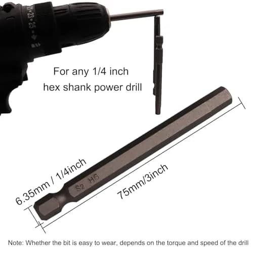 Sipery H6 Hex Head Allen Wrench Drill Bits 6mm (0.24 Inch) S2 Steel Magnetic 75mm (3 Inch) Long 10-Pack | For Power Drills & Screwdrivers thumbnail 4
