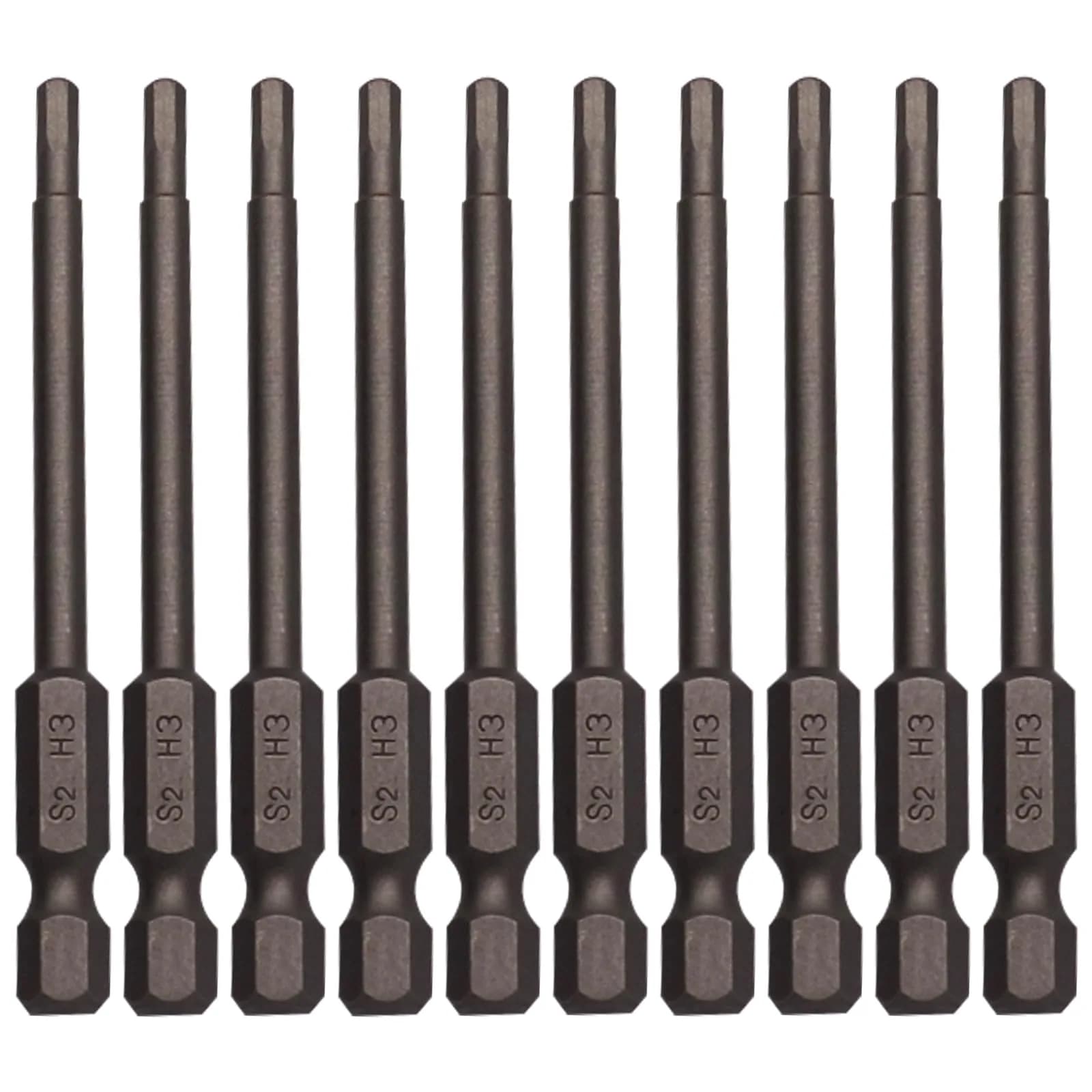 Sipery H3 3mm Hex Allen Wrench Drill Bits 75mm (3 Inch) S2 Steel Magnetic 10-Piece Set | For Power Drills & Screwdrivers — H3 (3mm / 0.12inch)