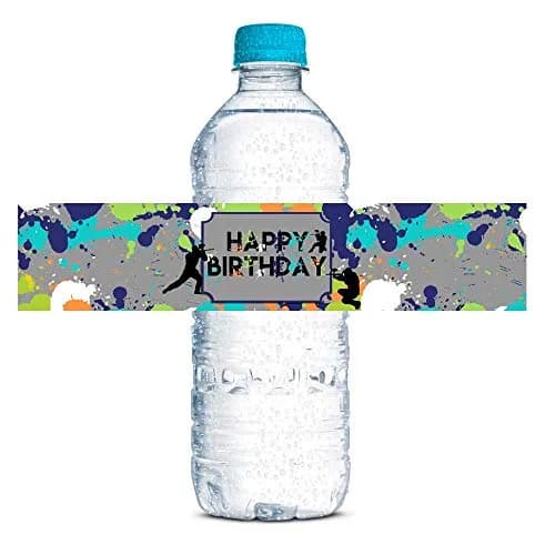 Amanda Creation Splatter Paintball Water Bottle Labels 20-Pack | Waterproof Vinyl Wraps for Parties thumbnail 1