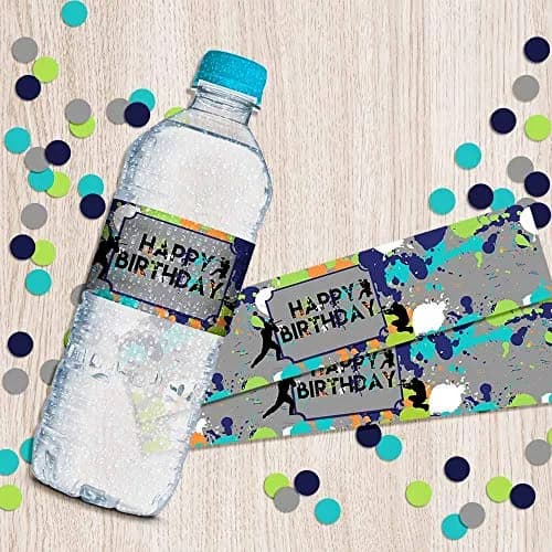 Amanda Creation Splatter Paintball Water Bottle Labels 20-Pack | Waterproof Vinyl Wraps for Parties thumbnail 9