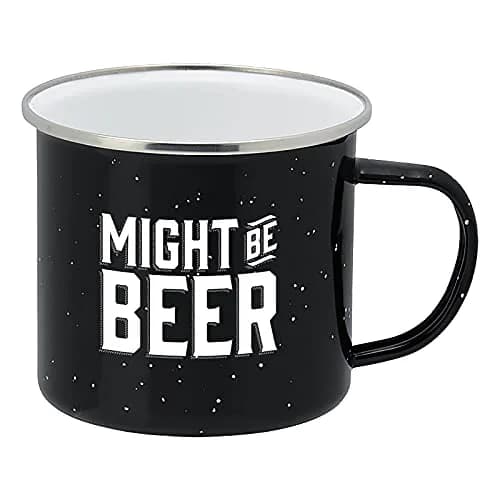 Live It Up! Party Supplies Enamel Camping Coffee Mug 15 oz | Might Be Beer Large Tin Cup thumbnail 1
