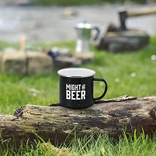Live It Up! Party Supplies Enamel Camping Coffee Mug 15 oz | Might Be Beer Large Tin Cup thumbnail 4