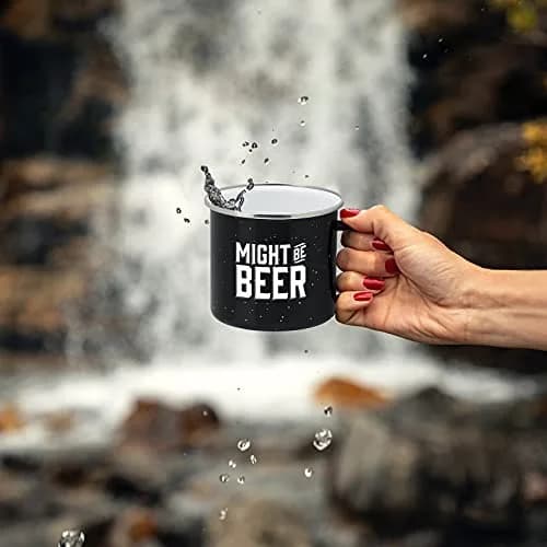 Live It Up! Party Supplies Enamel Camping Coffee Mug 15 oz | Might Be Beer Large Tin Cup thumbnail 5