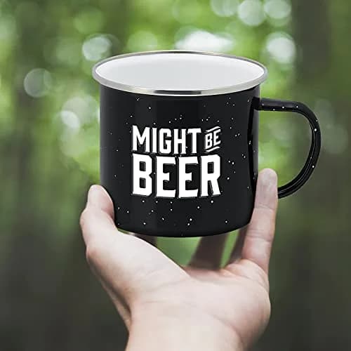 Live It Up! Party Supplies Enamel Camping Coffee Mug 15 oz | Might Be Beer Large Tin Cup thumbnail 6