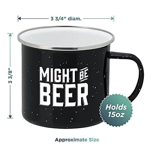 Live It Up! Party Supplies Enamel Camping Coffee Mug 15 oz | Might Be Beer Large Tin Cup thumbnail 2