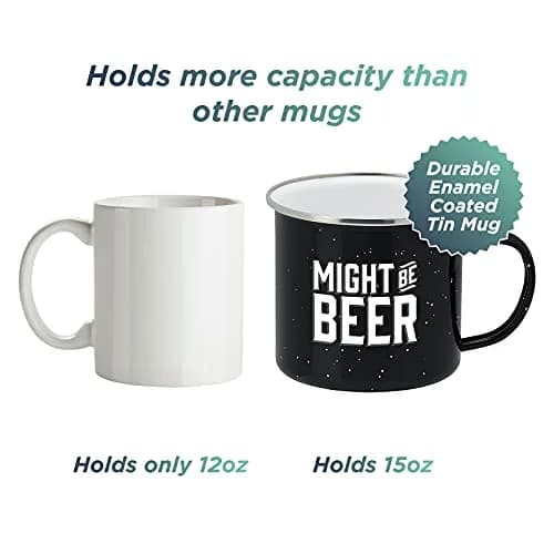 Live It Up! Party Supplies Enamel Camping Coffee Mug 15 oz | Might Be Beer Large Tin Cup thumbnail 3