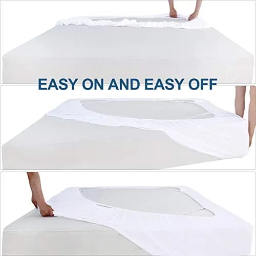 Moonsea King Size Box Spring Cover 203.2 cm (80") | White Elastic Fabric Wrap Around 4 Sides Bed Skirt thumbnail 7
