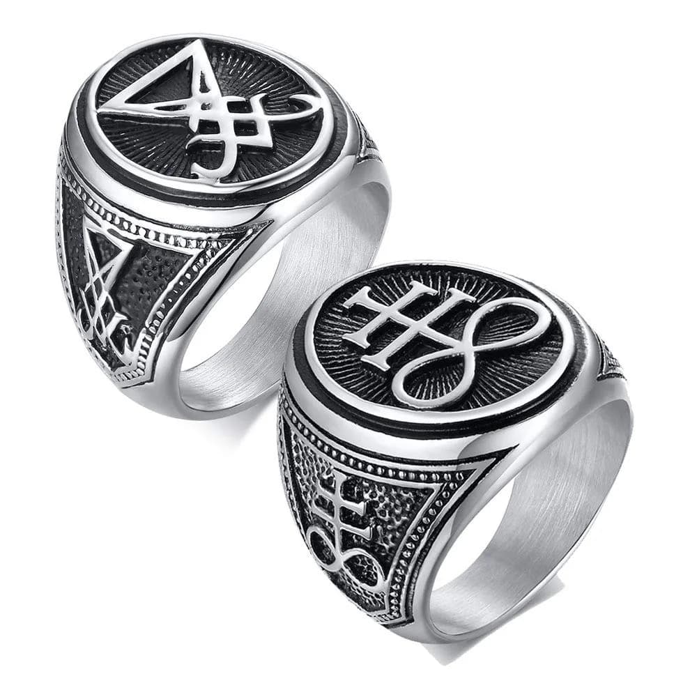 VNOX Sigil of Lucifer Seal of Satan Symbol Signet Ring Band for Men, Talisman Amulet Jewelry - Size 8 (2 Pcs, Silver) - main product image