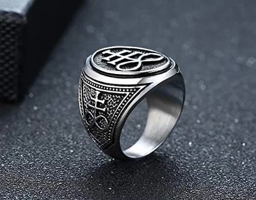 VNOX Sigil of Lucifer Seal of Satan Symbol Signet Ring Band for Men, Talisman Amulet Jewelry - Size 8 (2 Pcs, Silver) thumbnail 5