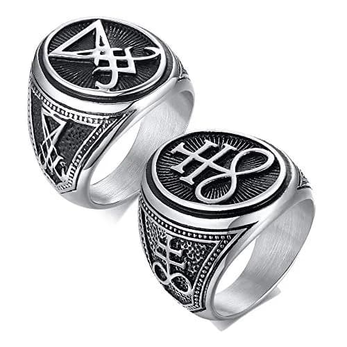 VNOX Sigil of Lucifer Seal of Satan Symbol Signet Ring Band for Men, Talisman Amulet Jewelry - Size 8 (2 Pcs, Silver) thumbnail 1