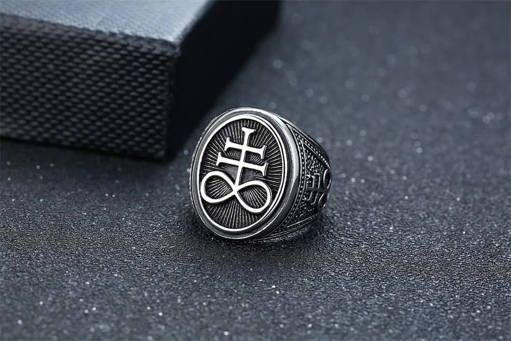 VNOX Sigil of Lucifer Seal of Satan Symbol Signet Ring Band for Men, Talisman Amulet Jewelry - Size 8 (2 Pcs, Silver) - view 3