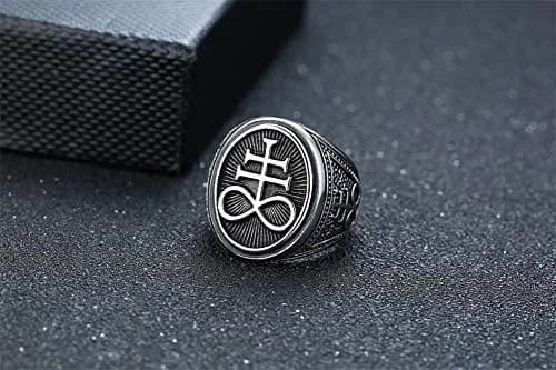 VNOX Sigil of Lucifer Seal of Satan Symbol Signet Ring Band for Men, Talisman Amulet Jewelry - Size 8 (2 Pcs, Silver) thumbnail 3