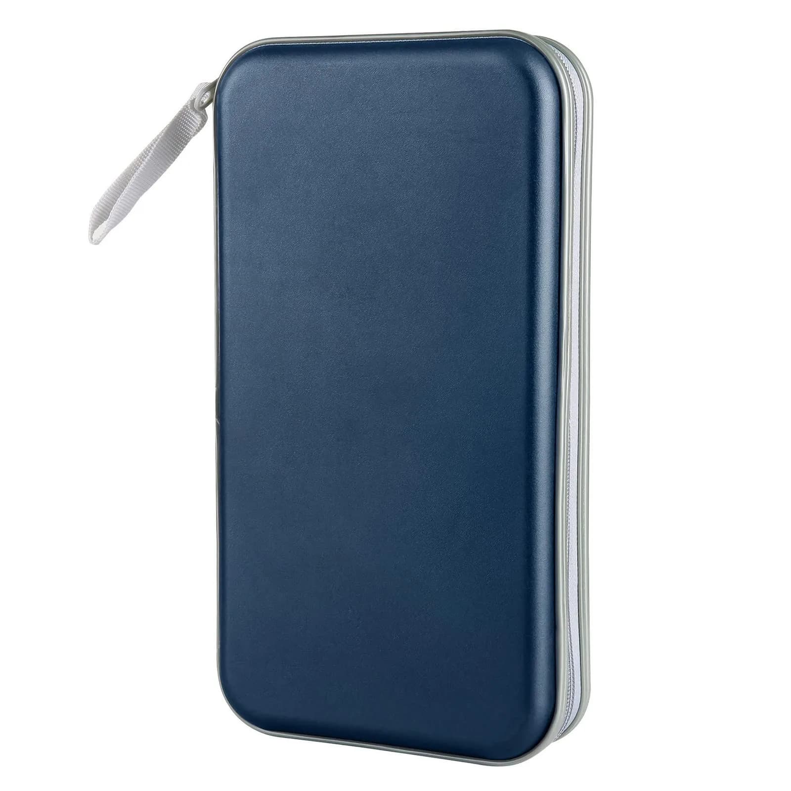 Siveit 80 Capacity CD/DVD Case Holder in Dark Blue - Hard Plastic Zipper Wallet - main product image