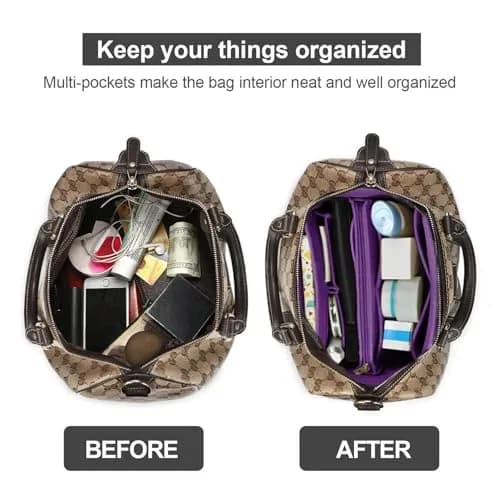 OMYSTYLE Purple X-Large Felt Tote Bag Organizer Insert with 13 Pockets | 24.4cm x 12.9cm x 15cm - view 4