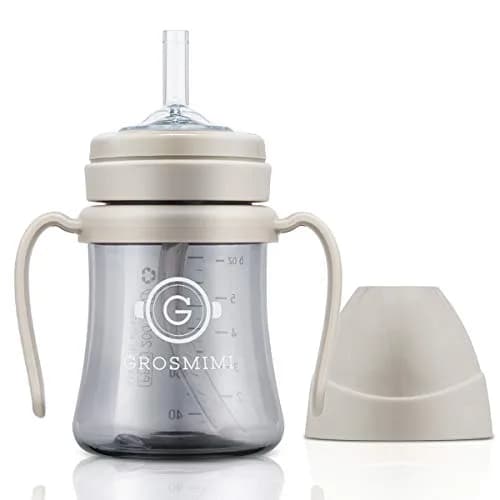 GROSMIMI PPSU Baby Straw Cup Stage 1, 6 Months+, Spill-Proof, 177ml (6oz) Beige | BPA-Free, Dishwasher Safe thumbnail 1