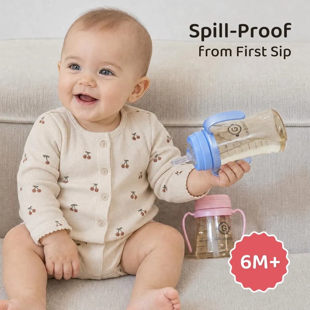 GROSMIMI PPSU Baby Straw Cup Stage 1, 6 Months+, Spill-Proof, 177ml (6oz) Beige | BPA-Free, Dishwasher Safe - view 2