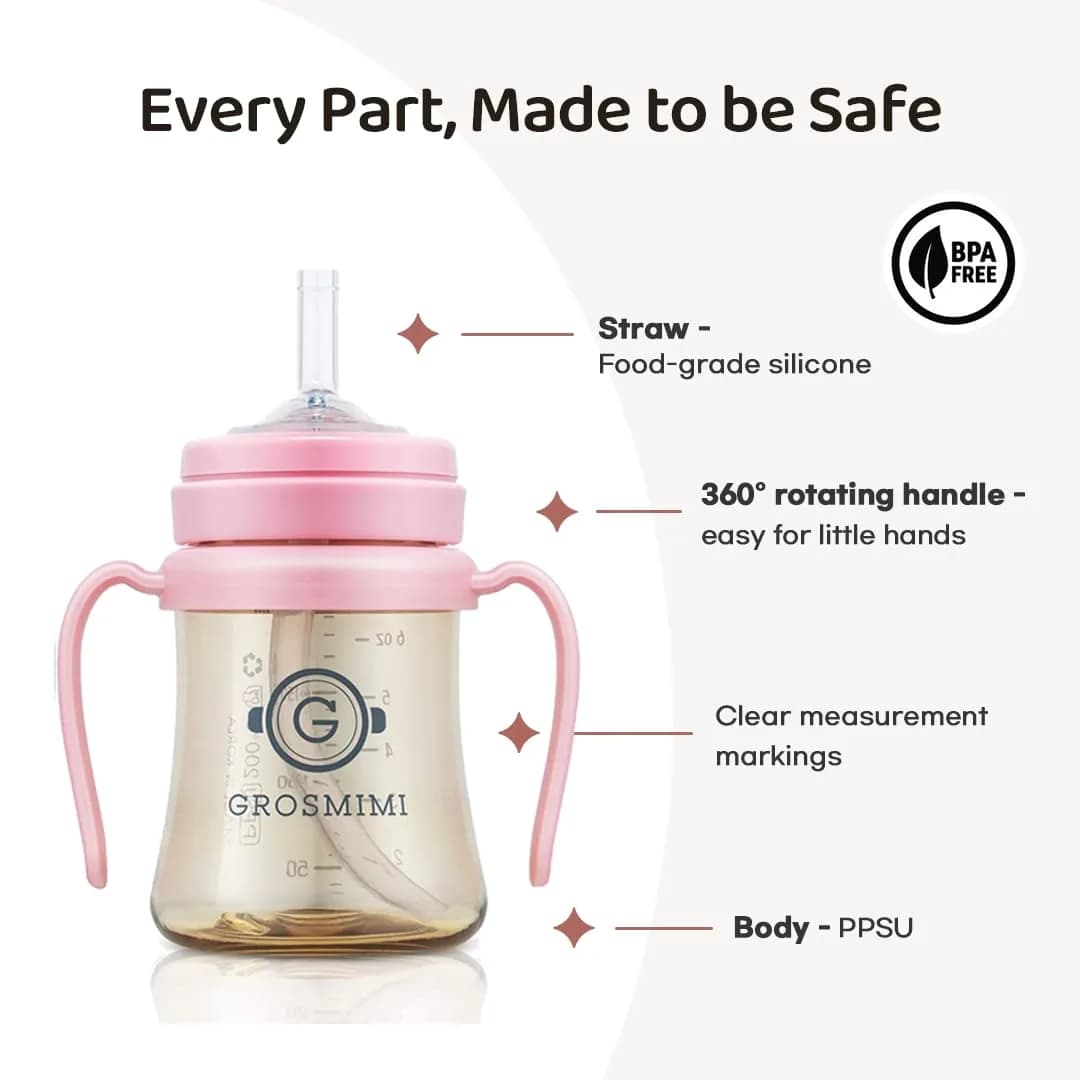 GROSMIMI PPSU Baby Straw Cup Stage 1, 6 Months+, Spill-Proof, 177ml (6oz) Beige | BPA-Free, Dishwasher Safe - view 4