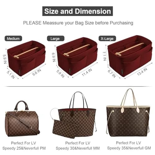 OMYSTYLE Dark Red Felt Tote Bag Organizer Insert - Medium Size 24.4cm x 12.9cm x 15cm with 13 Pockets - view 2