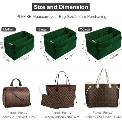 OMYSTYLE Medium Green Felt Tote Bag Organizer Insert with 13 Pockets - view 2