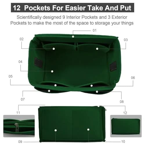 OMYSTYLE Medium Green Felt Tote Bag Organizer Insert with 13 Pockets - view 3