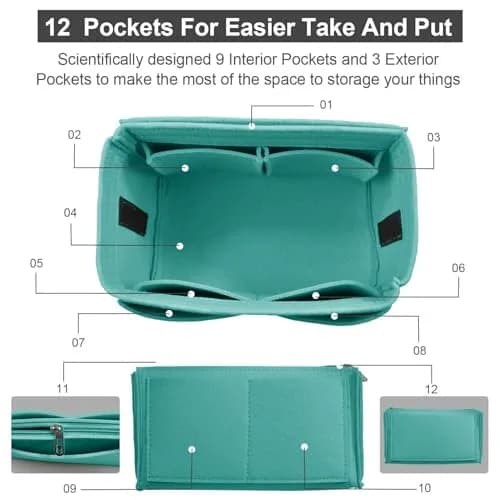 OMYSTYLE Cyan Large Felt Organizer Insert | 18.3cm x 12.9cm x 17.5cm (Large) thumbnail 2