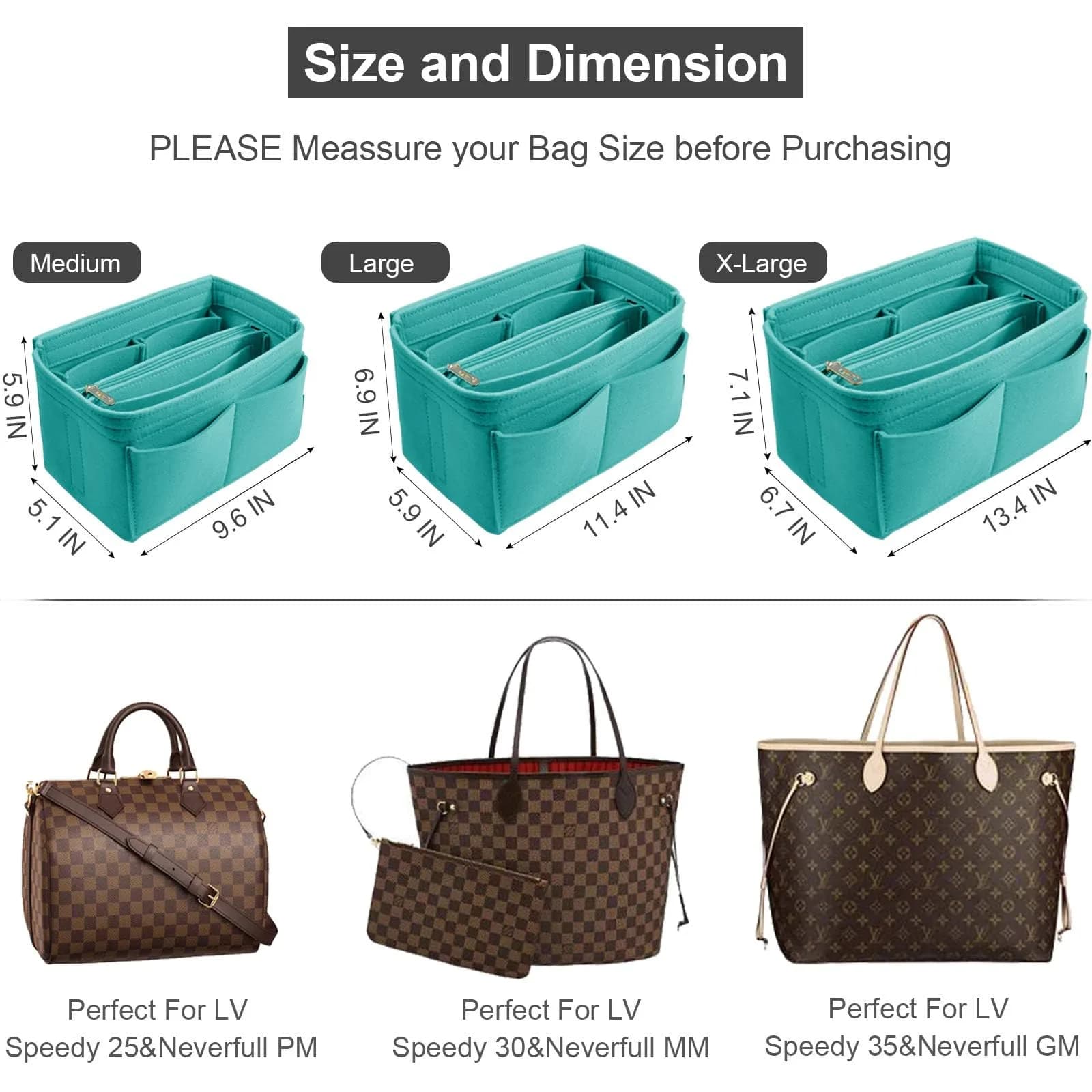 OMYSTYLE Cyan Large Felt Organizer Insert | 18.3cm x 12.9cm x 17.5cm (Large) - view 3