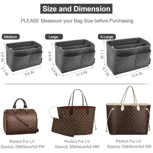 OMYSTYLE Dark Grey Felt Tote Bag Organizer Insert with 13 Pockets, Medium Size | Keeps Handbags Tidy thumbnail 3