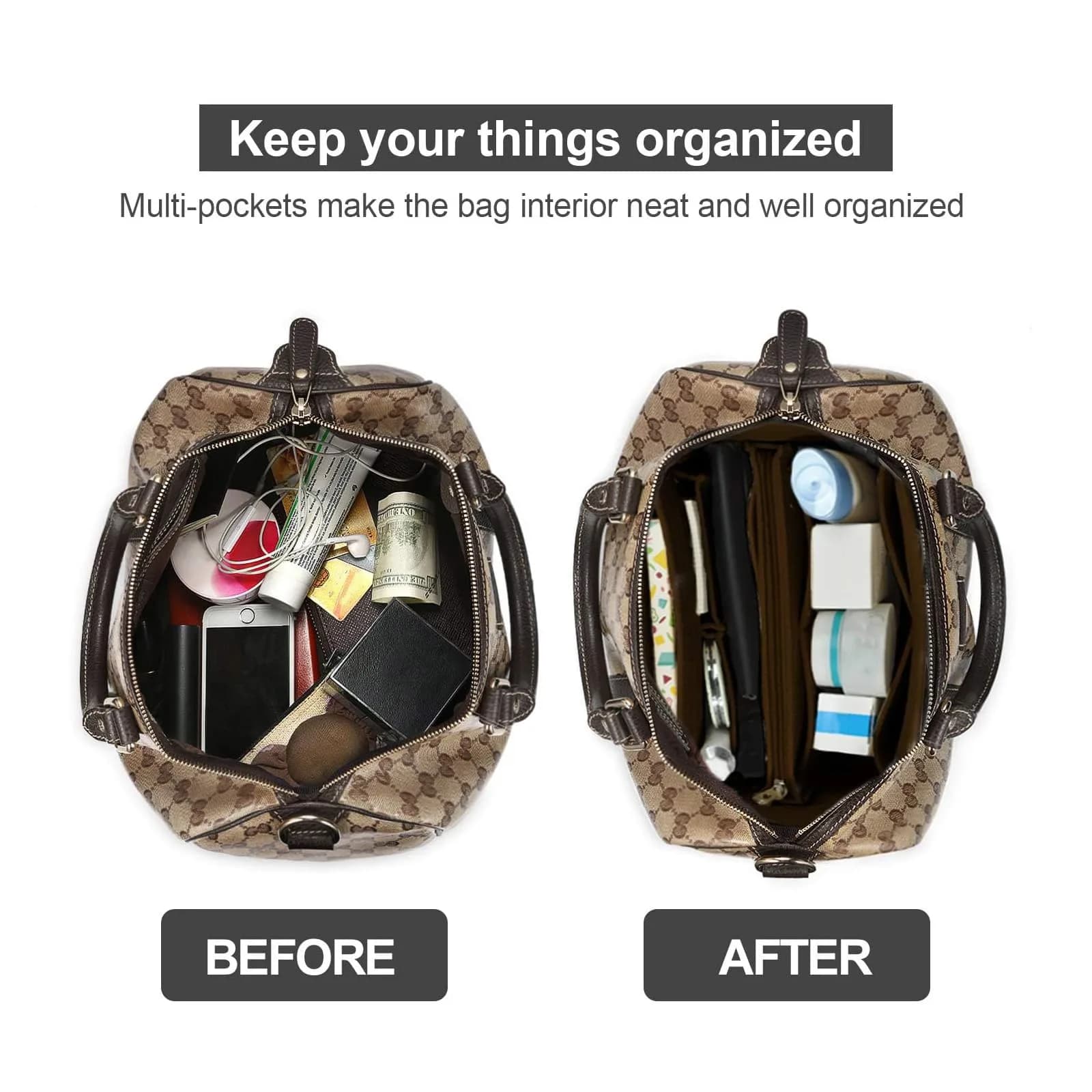 OMYSTYLE Dark Brown X-Large Felt Organizer Insert | 13 Pockets, 200g - view 4