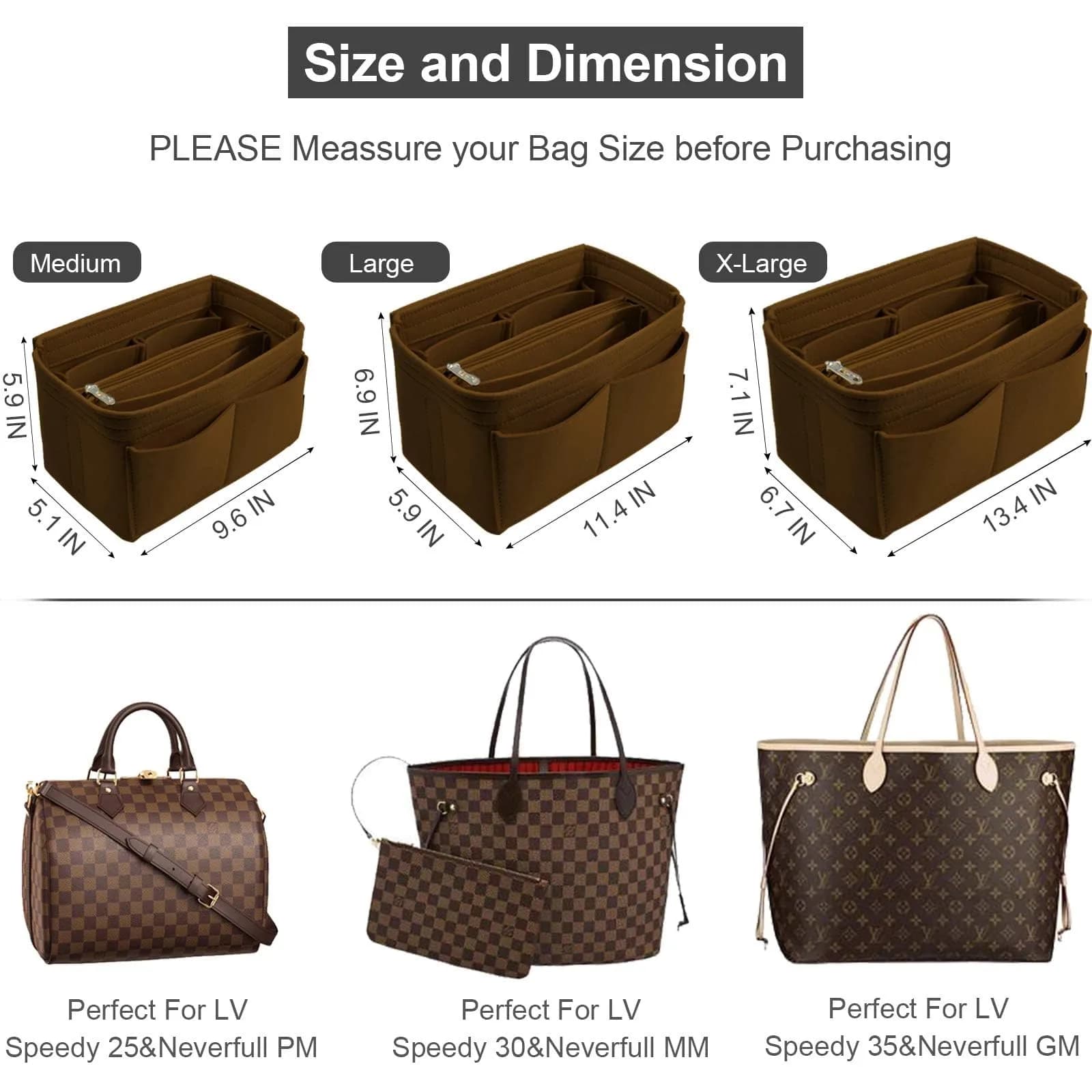 OMYSTYLE Dark Brown X-Large Felt Organizer Insert | 13 Pockets, 200g - view 2