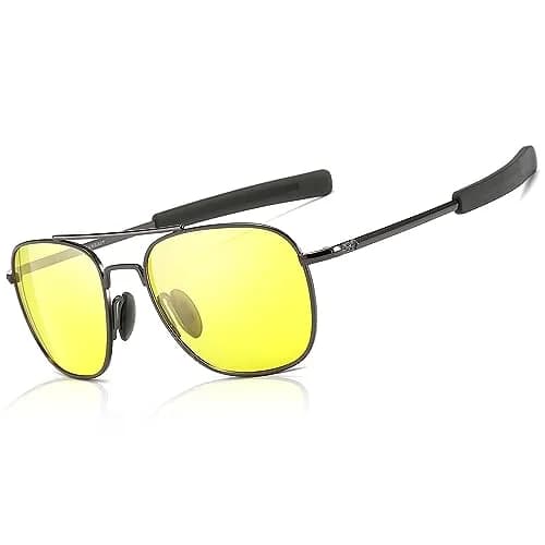 SUNGAIT Men's Military Style Polarized Pilot Aviator Sunglasses with Bayonet Temples | Night Driving & Low Light Vision thumbnail 1