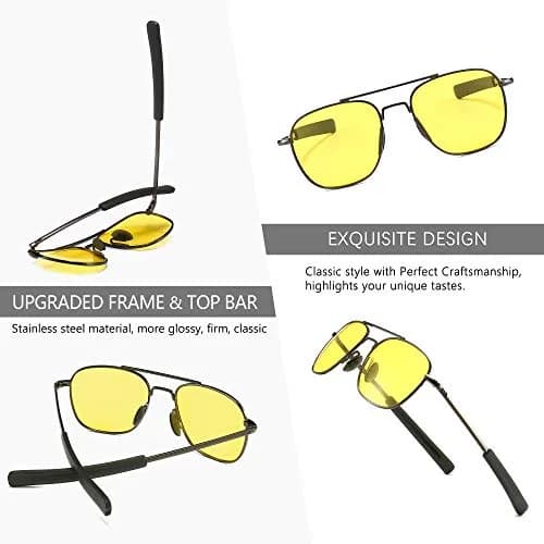 SUNGAIT Men's Military Style Polarized Pilot Aviator Sunglasses with Bayonet Temples | Night Driving & Low Light Vision thumbnail 3